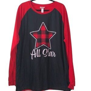 PJs + Pancakes All Star Plaid Raglan Pajama Top 3X Red & Black Polyester